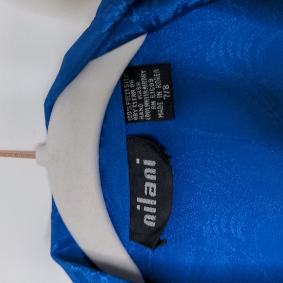 Vintage 80s 90s cobalt blue shimmer paisley button down pleated dress w belt - Picture 3 of 8